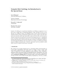 Semantic Role Labeling: an Introduction to the Special Issue