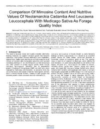 Comparison of Mimosine Content and Nutritive Values of Neolamarckia Cadamba and Leucaena Leucocephala with Medicago Sativa As Forage