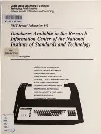 Databases Available in the Research Information Center of the National Institute of Standards and Technology