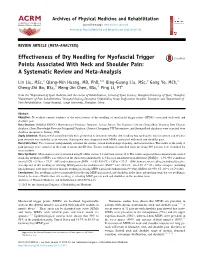Effectiveness of Dry Needling for Myofascial Trigger Points Associated with Neck and Shoulder Pain: a Systematic Review and Meta-Analysis