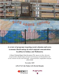 A Review of Programs Targeting Social Cohesion and Socio-Economic Disadvantage in Select Migrant Concentration Localities In