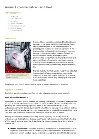 Animal Experimentation Fact Sheet