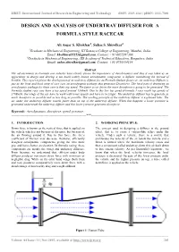 Design and Analysis of Undertray Diffuser for a Formula Style Racecar