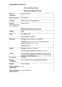 GAA Oral History Project Interview Report Form