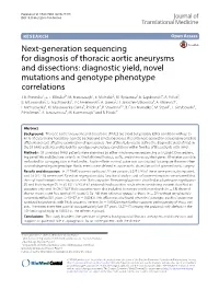 Next-Generation Sequencing for Diagnosis of Thoracic Aortic Aneurysms and Dissections: Diagnostic Yield, Novel Mutations And