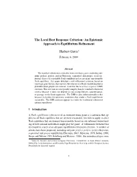 An Epistemic Approach to Equilibrium Refinement Herbert Gintis