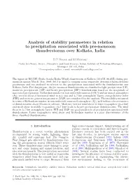 Analysis of Stability Parameters in Relation to Precipitation Associated with Pre-Monsoon Thunderstorms Over Kolkata, India