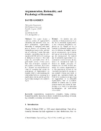 Argumentation, Rationality, and Psychology of Reasoning