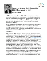 Congress Acts on Child Support in 2020: More Awaits in 2021 by Tom Joseph