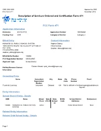 Description of Services Ordered and Certification Form 471 FCC Form