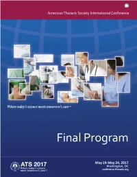 Final Program for the ATS International Conference Is Available in Printed and Digital Format