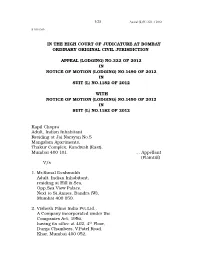 (Lodging) No.322 of 2012 in Notice of Motion (Lodging) No.1490 of 2012 in Suit (L) No.1182 of 2012