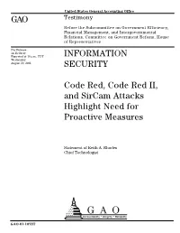 Code Red, Code Red II, and Sircam Attacks Highlight Need for Proactive Measures