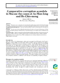 Comparative Corruption Scandals in Macau: the Cases of Ao Man-Long