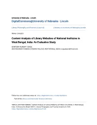 Content Analysis of Library Websites of National Institutes in West Bengal, India: an Evaluative Study