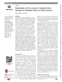 Implications of the Concept of Minimal Risk in Research on Informed Choice in Clinical Practice