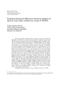 Neuropsychological Differences Between Samples of Dyslexic and Reader Children by Means of NEPSY