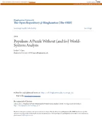 Populism: a Puzzle Without (And For) World- Systems Analysis Leslie C
