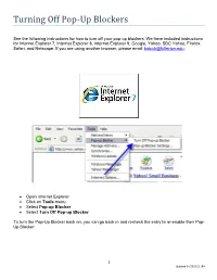 Turning Off Pop-Up Blockers