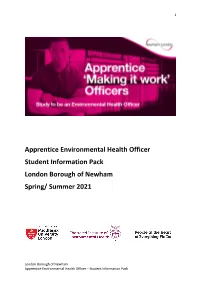 Apprentice Environmental Health Officer Student Information Pack London Borough of Newham Spring/ Summer 2021