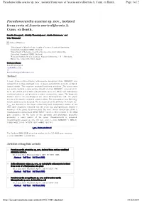 Pseudonocardia Acaciae Sp. Nov., Isolated from Roots of Acacia Auriculiformis A