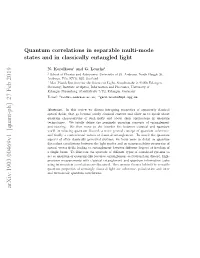 Quantum Correlations in Separable Multi-Mode States and in Classically Entangled Light