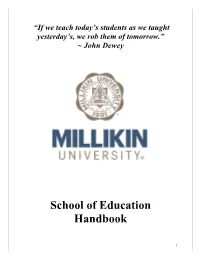 School of Education Handbook Table of Contents