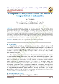 A Geographical Perspective on Land Use Pattern in Solapur District of Maharashtra
