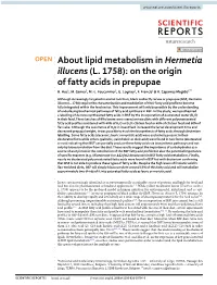(L. 1758): on the Origin of Fatty Acids in Prepupae B