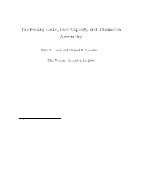 The Pecking Order, Debt Capacity, and Information Asymmetry