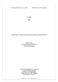 What Does It Mean to Say That Economics Is Performative?