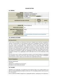 Cryptography Weekly Independent Teaching Activities Teaching Credits Hours 4 6