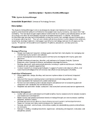 Job Description – System Architect/Manager Title