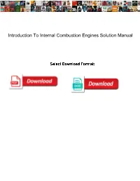 Introduction to Internal Combustion Engines Solution Manual
