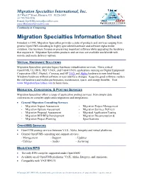 Migration Specialties Information Sheet