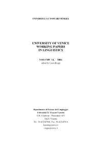 University of Venice Working Papers in Linguistics