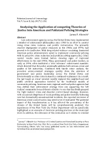 Analyzing the Application of Competing Theories of Justice Into American and Pakistani Policing Strategies James F