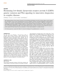 Harnessing Low-Density Lipoprotein Receptor Protein 6 (LRP6) Genetic Variation and Wnt Signaling for Innovative Diagnostics in Complex Diseases