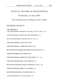 OFFICIAL RECORD of PROCEEDINGS Wednesday, 26
