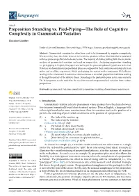 Preposition Stranding Vs. Pied-Piping—The Role of Cognitive Complexity in Grammatical Variation