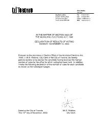 2003 Clerk's Official Declaration of Results