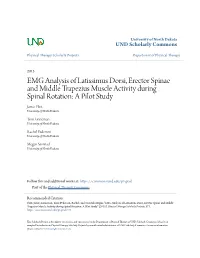 EMG Analysis of Latissimus Dorsi, Erector Spinae and Middle Trapezius Muscle Activity During Spinal Rotation: a Pilot Study Jamie Flint University of North Dakota
