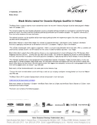 Black Sticks Named for Oceania Olympic Qualifier in Hobart