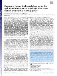 Changes in Human Skull Morphology Across the Agricultural Transition Are Consistent with Softer Diets in Preindustrial Farming Groups