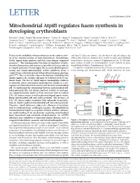 Mitochondrial Atpif1 Regulates Haem Synthesis in Developing Erythroblasts