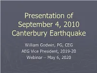 Presentation of September 4, 2010 Canterbury Earthquake