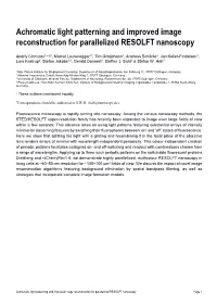 Achromatic Light Patterning and Improved Image Reconstruction for Parallelized RESOLFT Nanoscopy