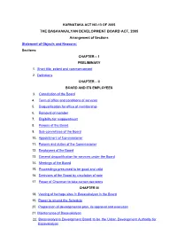 BASAVAKALYAN DEVELOPMENT BOARD ACT, 2005 Arrangement of Sections Statement of Objects and Reasons: Sections: CHAPTER – 1 PRELIMINARY 1