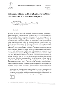 Estranging Objects and Complicating Form: Viktor Shklovsky and the Labour of Perception