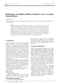 Modification of Adaptive Huffman Coding for Use in Encoding Large Alphabets